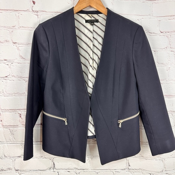 Ann Taylor navy blue Blazer jacket Silver Accents size 10 tailored office - Picture 1 of 9